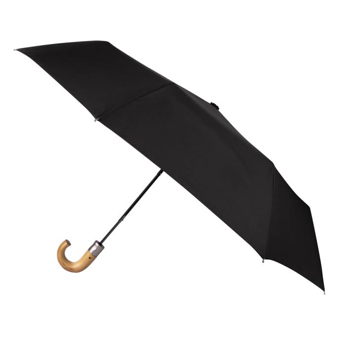 totes Auto Open Wood Crook Handle Black Umbrella 